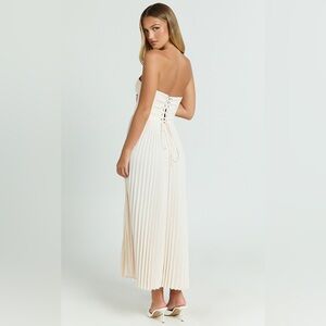 Showpo Cream Strapless Pleated Dress